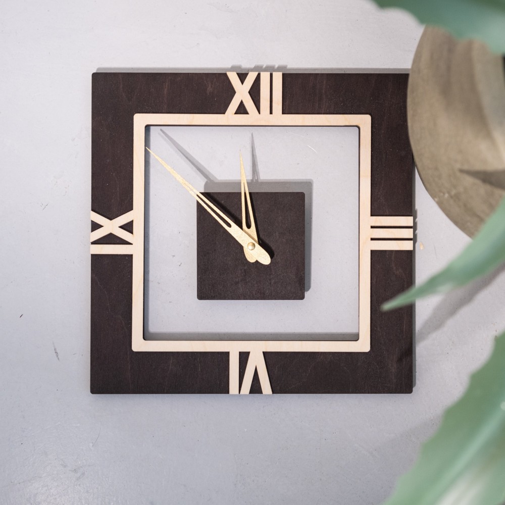 Square wooden wall clock